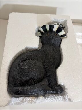 NEW Mackenzie Childs 10" BLACK CAT in COURTLY CHECK HAT & SPIDER